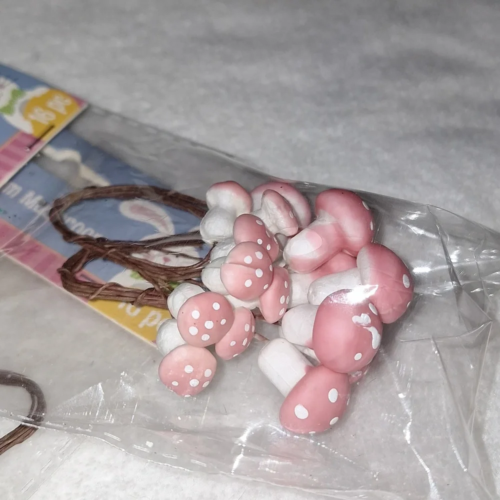 Foam mushrooms, 3 new packages pink, blue, and purple- 16 pieces in each package